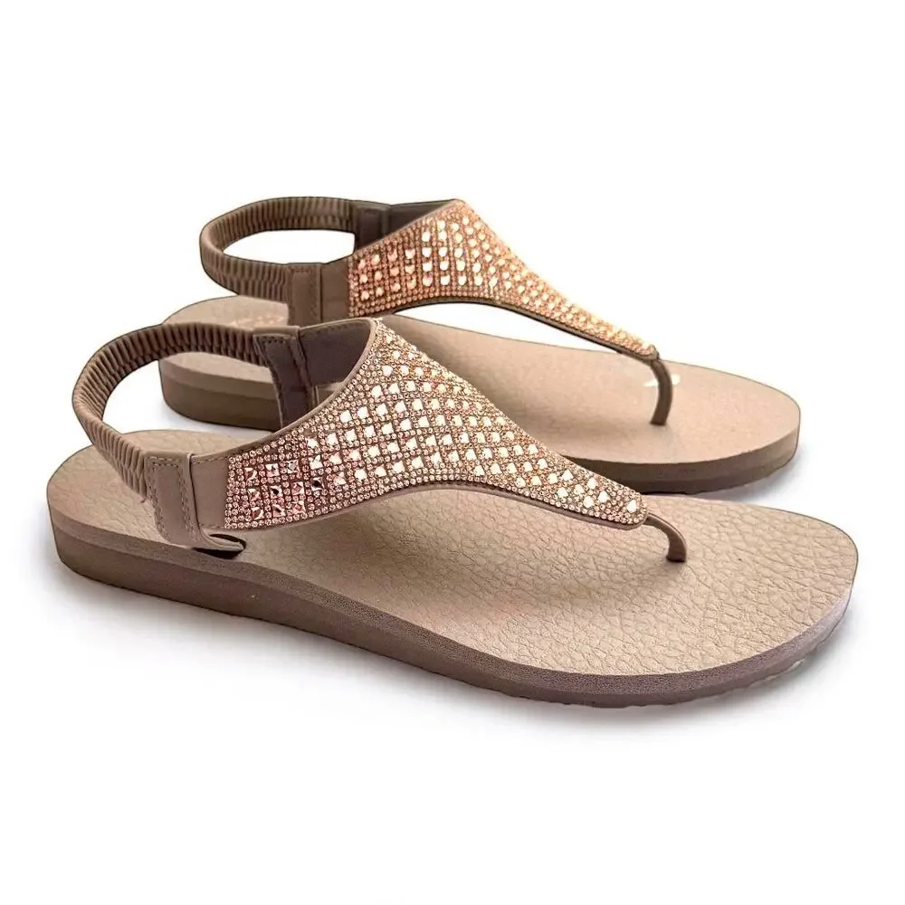 Cali for Skechers Yoga Foam Embellished Sling Back Sandals Taupe -Size 10 - Picture 2 of 8